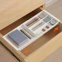 Briwooody Expandable Drawer Tray with Adjustable Dividers, 12.6-19.96 Inch Hanging Sliding Desk Organizer, 1.18'' Deep White Office Storage for Pens Paper Clips Sticky Notes Tape, Desk Accessories