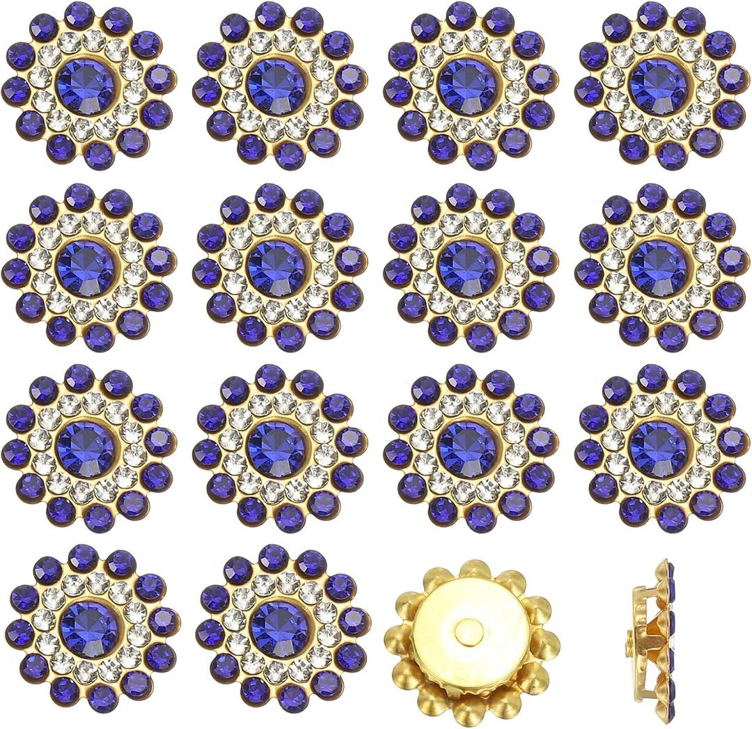 PATIKIL 100 Pcs Sew on Rhinestones, 14mm Flower Glass Rhinestones with Craft Gems Crystal Embellishments for Clothes Shoes Belt DIY Crafting Decoration, Blue