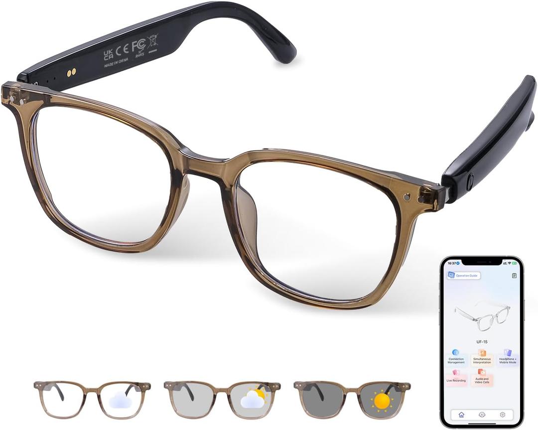 Al Smart Glasses for Women & Men, AIPowered By Live Recording/Simultaneous Interpretation/RealTime Translation Glasses, Translator Bluetooth Glasses with Photochromic Lenses, Support 160+ Languages