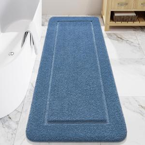 LOCHAS Bathroom Rugs, 24" x 60" Long Bath Rug, Non Slip Washable Bathroom Runner Rug Soft Absorbent Bath Mat for Shower, Shaggy Plush Luxury Large Bath Rug, Blue