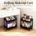 2 Tier Rolling Cart with Wheels for Under Desk Storage & Pantry Room, Large Capacity Laundry Room & Makeup Organizer, Sturdy Kitchen Utility Cart for Small Space with 4 Hooks, Black