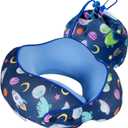 SKYTRAX Certified Kids Safe Memory Foam Travel Neck Pillows for Kids and Toddlers, Cute Cartoon Design, Car Seat & Airplane Head Neck Support, Adjustable Snap Buttons, Washable Soft Cover (Dinosaur)