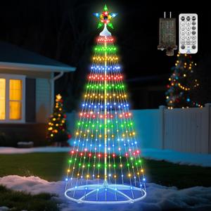 HELESIN 7.5ft 312 LED Christmas Tree Lights, Outdoor Christmas Cone Tree with 12 Modes Timer Remote Waterproof, Christmas Tree Lightshow for Indoor Outside Yard Porch Xmas Decorations, Multicolor