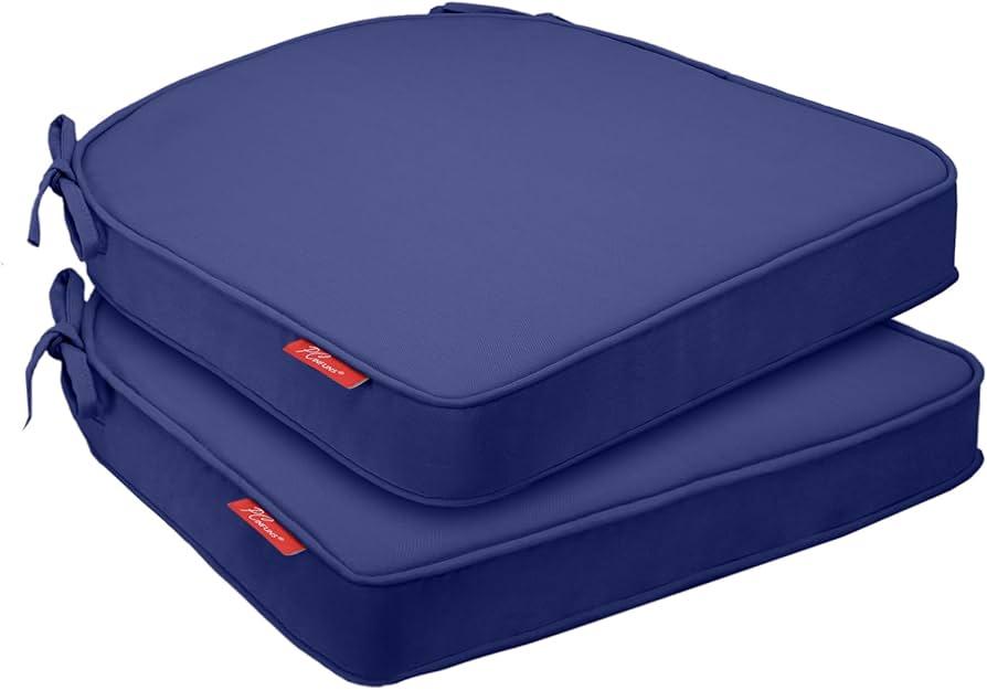 Pcinfuns Outdoor Chair Cushions Set of 2,Thick 17" x 16" x 3" Cushion for Patio Furniture,Round Corner Patio Chair Pads with Ties, Memory Foam Outdoor Seat Cushions,Deep Blue