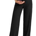 G4Free Women's Maternity BareFeel Wide Leg Yoga Pants (Medium Petite, Black)