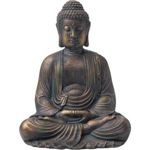 Glitzhome GH20384 22.75" Indoor Outdoor Sitting Meditating Buddha Zen Statue, 22.75 Inch Tall, Bronze