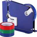 Steel Tape Bag Sealer with Bag Trimmer - Includes 6 Rolls of Tapes - Poly Bag Sealer Tape Machine, Bag Sealing Tape Dispenser for Fruit, Greens and Ground Meat Packaging