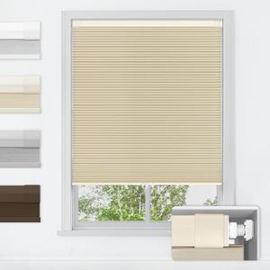 LazBlinds No Tools No Drill Cordless Cellular Shades, Blackout Light Blocking Honeycomb Shades for Home, Thermal Insulation Blinds for Windows, 34" W x 64" H, Beige