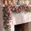 Suncalla 6 ft Artificial Peony Flower Garland Vintage Faux Real Look Silk Peony Eucalyptus Garland Pink Roses Silk Flower Vine Wall Hanging Plant for Wedding Arch Door Arrangement Party Decor