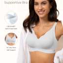 Wireless Bra Women Seamless Push Up Support Comfort V Neck Full Coverage Sleep T-Shirt Everyday Bras (Large)