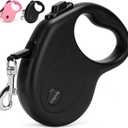 16Ft Retractable Dog Leash,Light Weight Leash for Small to Medium Dogs/Cats Up to 50lbs,Stainless Steel Spring Strong Nylon Tape, Tangle Free, One-Handed Brake.(Black)