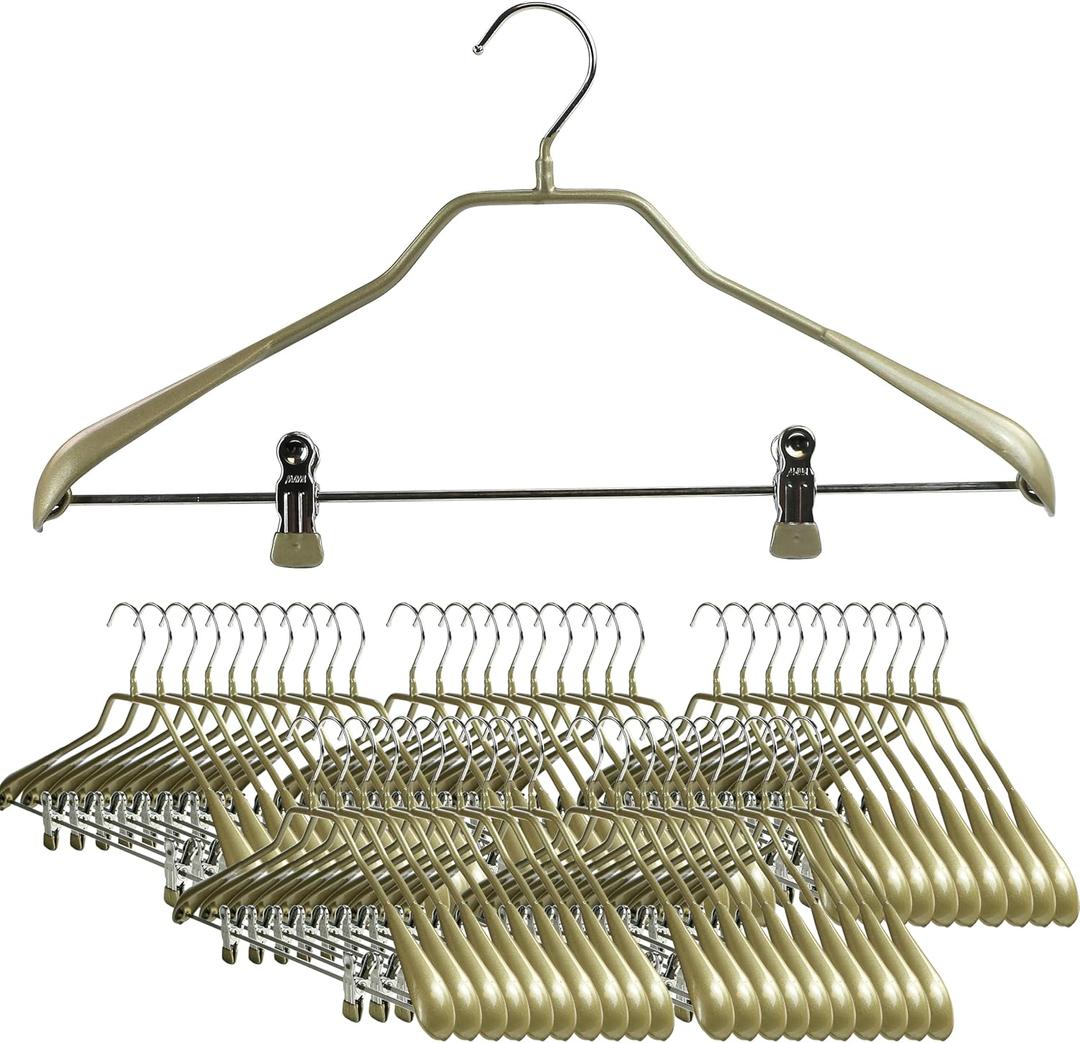 MAWA by Reston Lloyd, BodyForm Series with Strong Adjustable Clips,Non-Slip Metal Clothing Hanger for Suits, Dresses, & Shirts, 1.5 inch Wide Shoulder, Style 42/LK, Set of 50, Gold