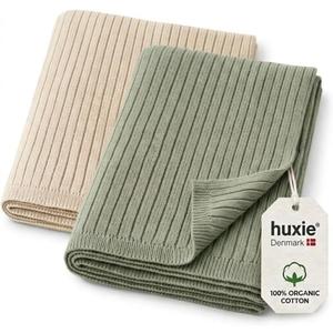 Knitted Organic Cotton Baby Blanket- Swaddle Blanket, 30" x 40" Soft Receiving Blanket for Newborn (2-Pack Fog/Roman Green)