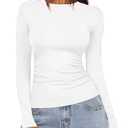 Womens Basic T-Shirts Crew Neck Long Sleeve Tops Cute Fall Tops Slim Fit Tees Y2k Clothing 9067 White, Size M 