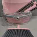 Broom and Dustpan Combo Set, Long Handle and Standing Dust Pan with Comb Teeth, Efficient Floor Cleaning for Kitchen, Outdoor, Dorm, Apartment, Office Lobby (Pink Gray)