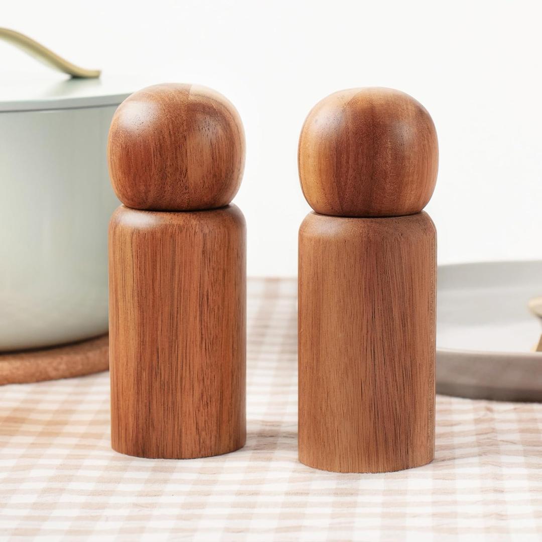 MONDAY MOOSE Manual Refillable Acacia Wood Salt and Pepper Grinder Spice Mill Set (Small, 2 pcs - Grinders)