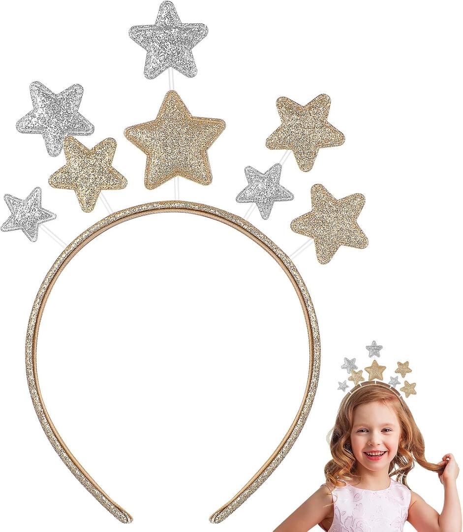 Glitter Star Headband, Christmas Lovely Hair Hoop, Golden Holiday Festival Headdress Headpiece for Xmas Halloween