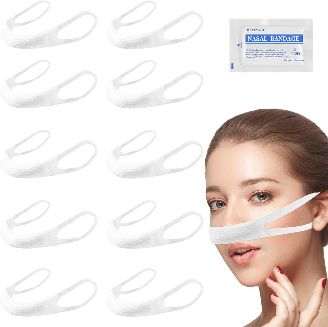 Elasticated Nose Bandage, Nasal Dressing Holder, Individually Wrapped for Post-Surgery Rhinoplasty & Septoplasty Recovery, External Breathable Nose Cover with High Absorption (10 Pcs, White)