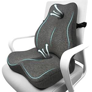 JIPORIER Seat Cushion & Lumbar Support Pillow Set for Office Chair, Ergonomic Pillow for Sciatica Pain Relief, Memory Foam Back Support Pillow & Chair Cushion for Car seat, Desk Chair (Grey)