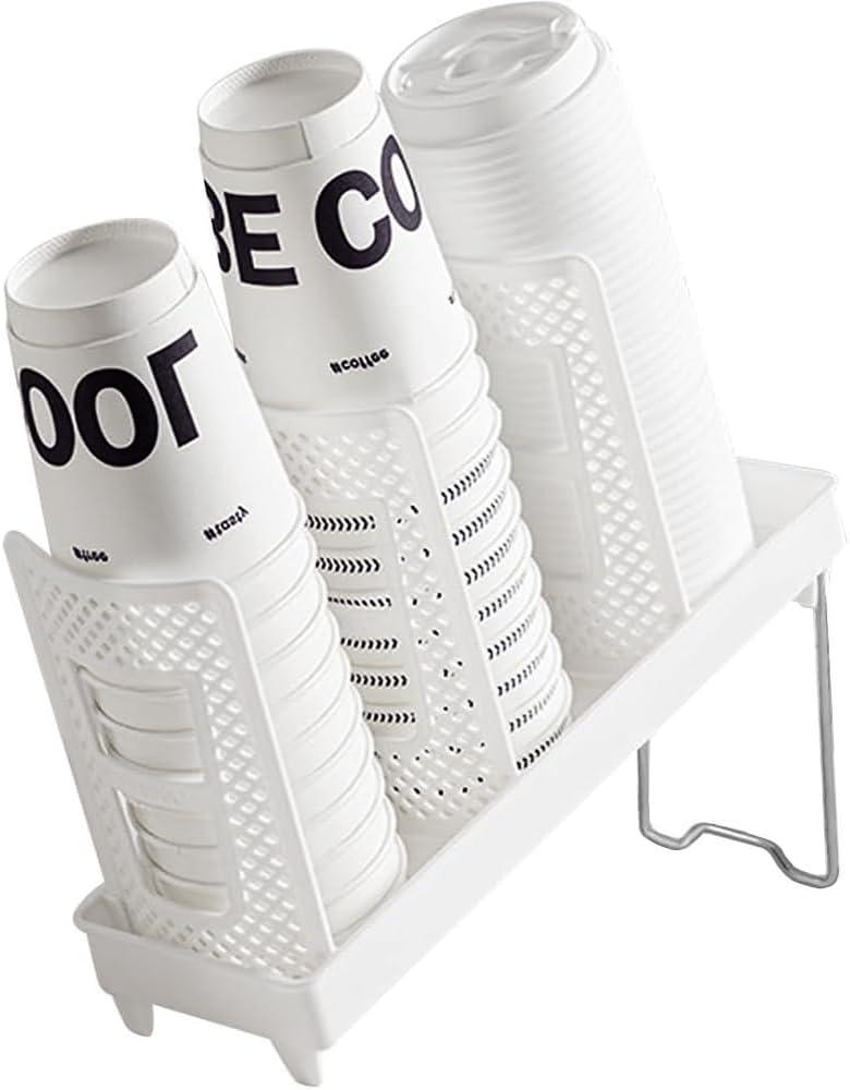 Coffee Cup Dispenser Countertop - Disposable Cup Organizer with Stand, Cup and Lid Holder, Paper Cup Holder for Cafe, Home Coffee Bar, Bathroom, Office Kitchen, Break Room, Restaurant (1Row-White)