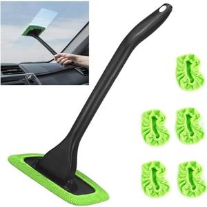 Windshield Cleaning Tool Windshield Cleaning Wand Auto Window Cleaner, 5 Pieces Reusable Cloth Pads for Car Interior, Dirty Car Washing Brushes (Green)