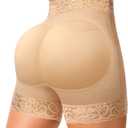 DERCA Butt Enhancer Hip Pads Lace Padded Boyshorts (Large, #0384 Beige-lace)