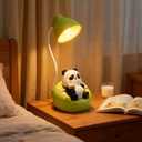 LED Desk Lamp with USB Charging Port, Gooseneck, Cute Panda Night Light for Bedroom Study Room, Boys Girls Children, Touch Control, 500 mAh, Rechargeable Lighting Decor for Boys Girls (Green)