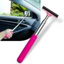 1 PC Car Rearview Mirror Wiper, 8.66"-38.58" Telescopic Stainless Steel Frosted Handle Layered Rubber Brush Head Car Window Glass Defogger Wiper, Portable Cleaning Accessories (Pink)