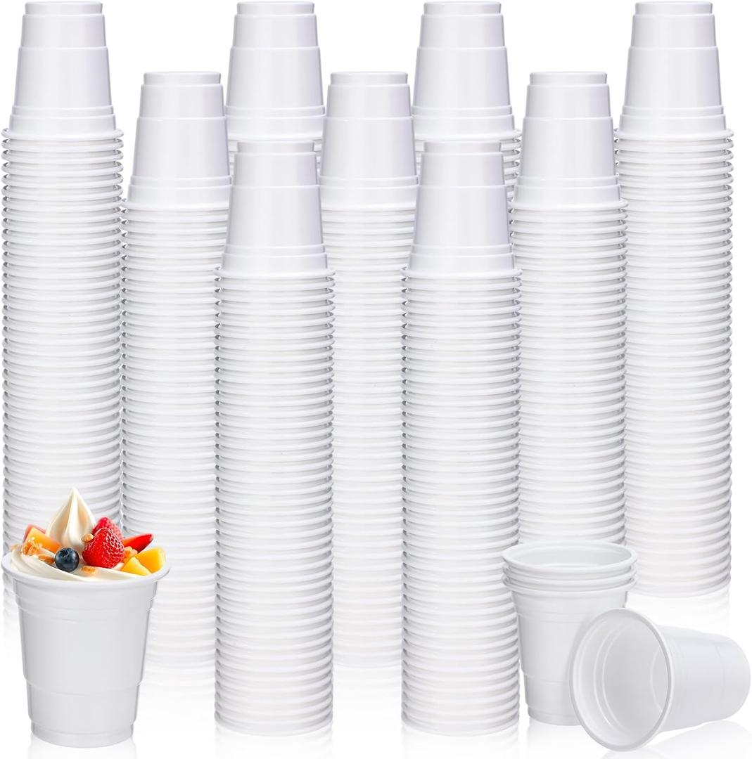 Mimorou 600 Pack 2 Oz Plastic Shot Glasses Disposable Plastic Shot Cups Mini Multicolor Cups for BBQ Christmas Party Tastings Sample Picnic Camping Daily Life Wedding, 6 Colors (White)