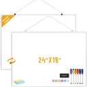 Dry Erase Board for Wall, 24" x 18" Double-Sided Hanging Magnetic Whiteboard with 6 Markers, 6 Magnets and 3 Mini Sticky Notes, Large White Board for School, Home, Office