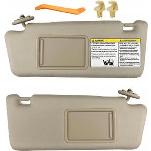 Pair Sun Visor with Clips Compatible with 2005-2015 Toyota Tacoma, Driver & Passenger Side Sunvisor (Beige Color) Slide Extension & Mirror, Non-Illuminated, Replaces 74320-04181-B1 74310-35C00-B0