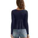 OMKAGI Cute Peplum Babydoll Tops for Women Going Out Double Layer Long Sleeve Shirts(S,435-Navy Blue) (Blue, S)