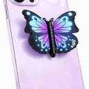 Cute Butterfly Phone Grip Socket 3D Foldable Rotating Phone Holder with Fold-Style Finger Grip for iPhone, Android & Kindle (Lavender)