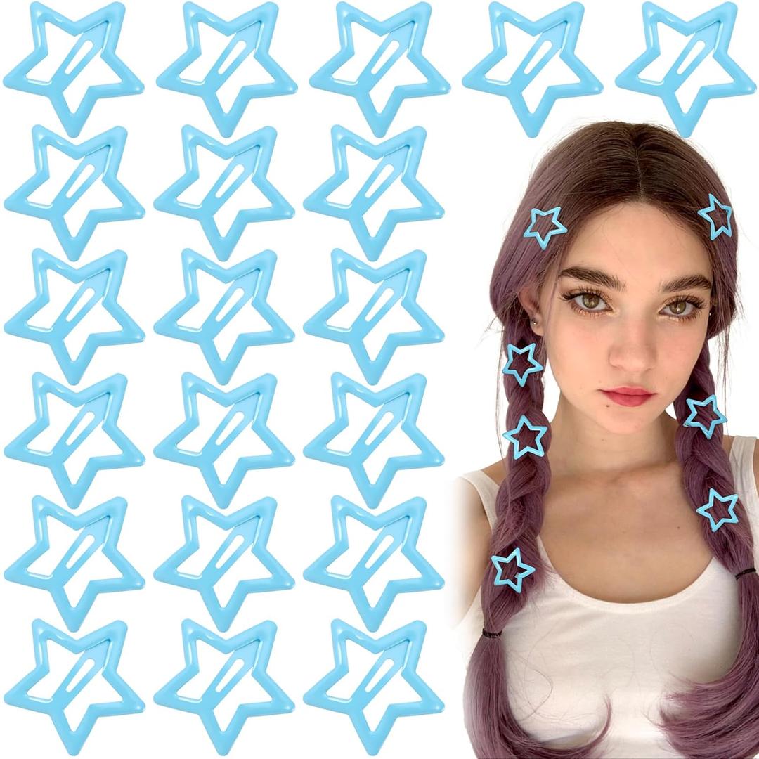 Joez Wonderful 20 Pcs Star Hair Clips, 1.18''/3cm Metal Snap Hair Clips, Cute Star Clips Hair Barrettes, NonSlip Fashion Stars Hair Accessories for Women (Light Blue)