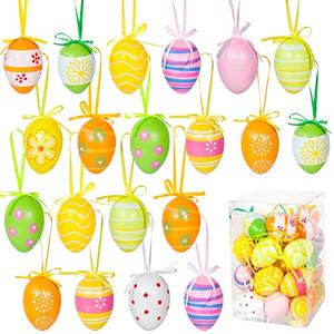 Garma 36 PCS Easter Hanging Plastic Eggs Decorations Colorful Eggs Painted Ornaments with Bow, Easter Tree Ornaments Decor for DIY Crafts Party Favor Home Decor Pascua Exchange Gifts