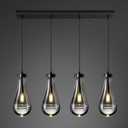 Raindrop Pendant Lights Kitchen Island Teardrop Black Hanging Light Fixtures Clear Solid Glass Pendant Light Modern Chandeliers for Dining Room Porch Corridor Living Room(Long Plate-4 Lights)
