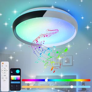 15Inch 38W Dimmable Music Light, LED Ceiling Light Fixture with Bluetooth Speaker, RGB Color Changing Led Light Flush Mount with App and Remote Control for Bedroom, Living Room, Bathroom, Kitchen