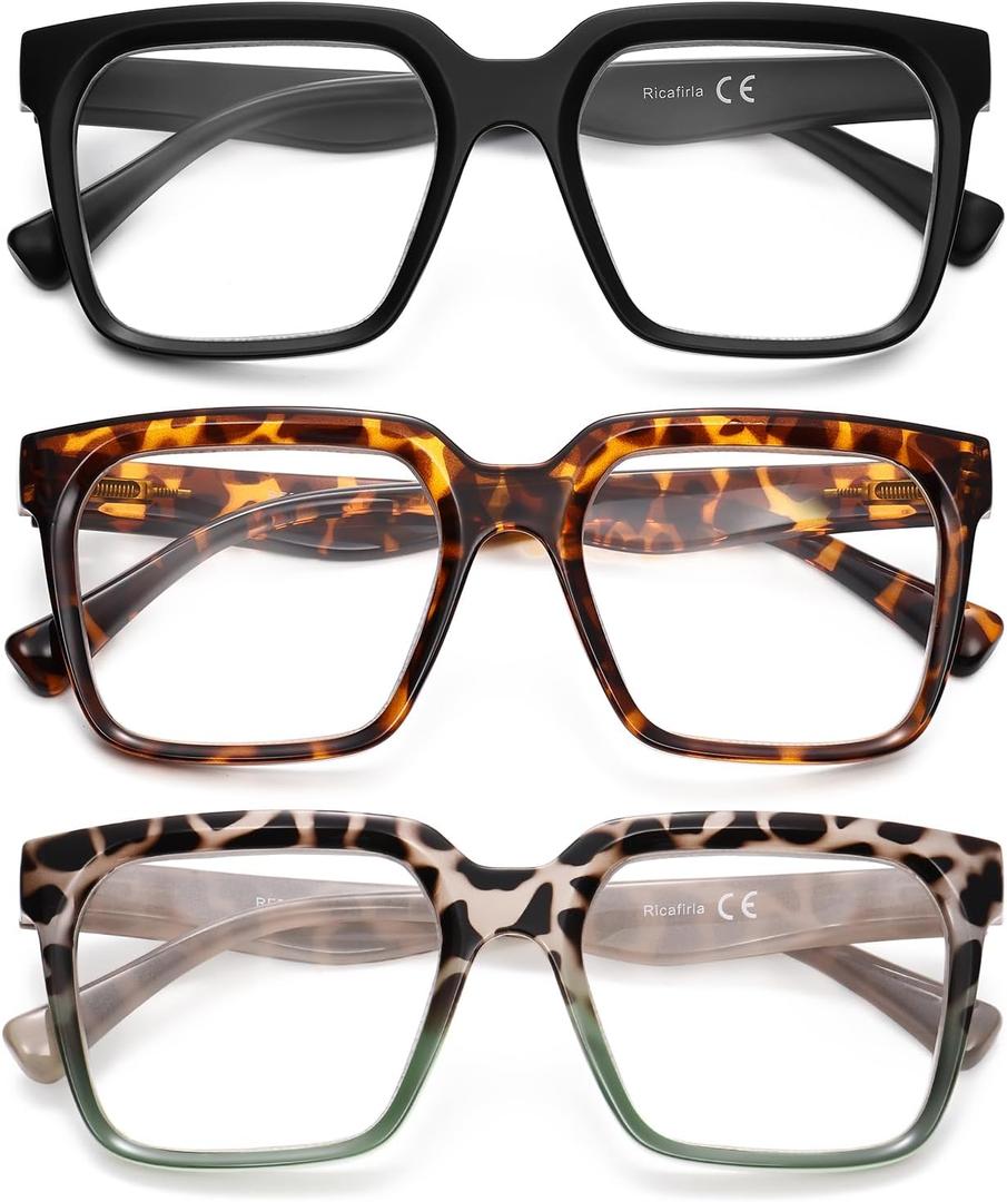 Oversized Reading Glasses Women Oprah Style Blue Light Blocking Computer Readers Designer Ladies Large Frame Square (Black & Tortoise & Tortoise Gradient Green)