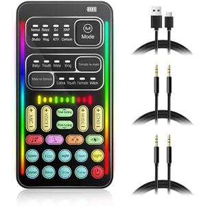 Portable Voice Changer, 8 Voice Changes Live Sound Card, Cool LED Lights Sound Board, Voice Disguiser, Modulator for for for One for PC,Phone,Laptops