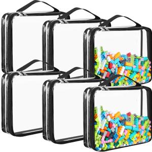 Sanwuta 6 Packs Toy Storage Bags, PVC Organizing Case Bags with Zipper, Waterproof Toy Container for Board Games, Building Blocks, Puzzles, Small Toys and Kids Books(Large,Clear)