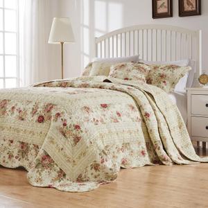 Greenland Home Antique Rose Jumbo Size 100% Cotton Bedding Set, Bedspread 110 W x 118 L with 2 Shams 20 W x 26 L Each, Queen (3 Piece), Ecru