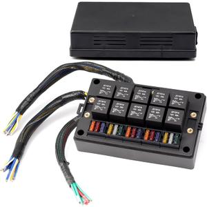 15 Slots Fuse Relay Box 12V Automotive, Fuse Relay Block Pre-Wired, 10 Way Relay Panel, Universal Waterproof Relay Box ATC/ATO Fuse Holder, Fuse Block and Relay Kit for Auto Car Truck Marine Boat