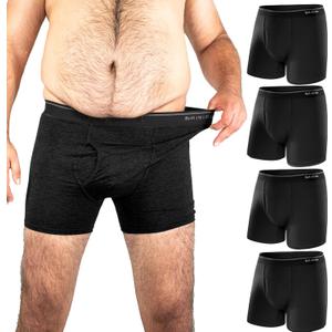 BRISIRA Big and Tall Boxer Briefs for Men Bamboo Viscose 4XL-7XL Moisture Wicking Breathable No Ride Up Underwear with Fly (Black 4 Pack)