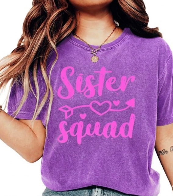 Sister Squad Shirt. Matching Family, Relaxed Modern Fit, Cotton Blend Unisex T-Shirt. Adult Sisters Shirts. Purple, Size M