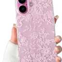 Lovmooful Compatible for iPhone 16 Plus Case Clear Cute Flower Floral Leaf with Romantic Lace Design for Girls Women Soft TPU Shockproof Protective Girly for iPhone 16 Plus Case-Pink