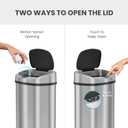 iTouchless 13 Gallon Oval Sensor Trash Can with Odor Filter, Fingerprint-Proof Stainless Steel, 50 Liter Automatic Kitchen Garbage Bin, Smart Hands-Free Motion Lid, Quiet Soft-Close, Brushed Silver
