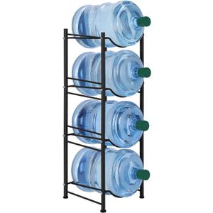 smusei 5 Gallon Water Bottle Jug Holder 4 Tier Heavy Duty Cooler Jug Storage Rack Detachable Bottle Organizer Shelf for Home, Kitchen, Office, Breakroom Space Save, Black