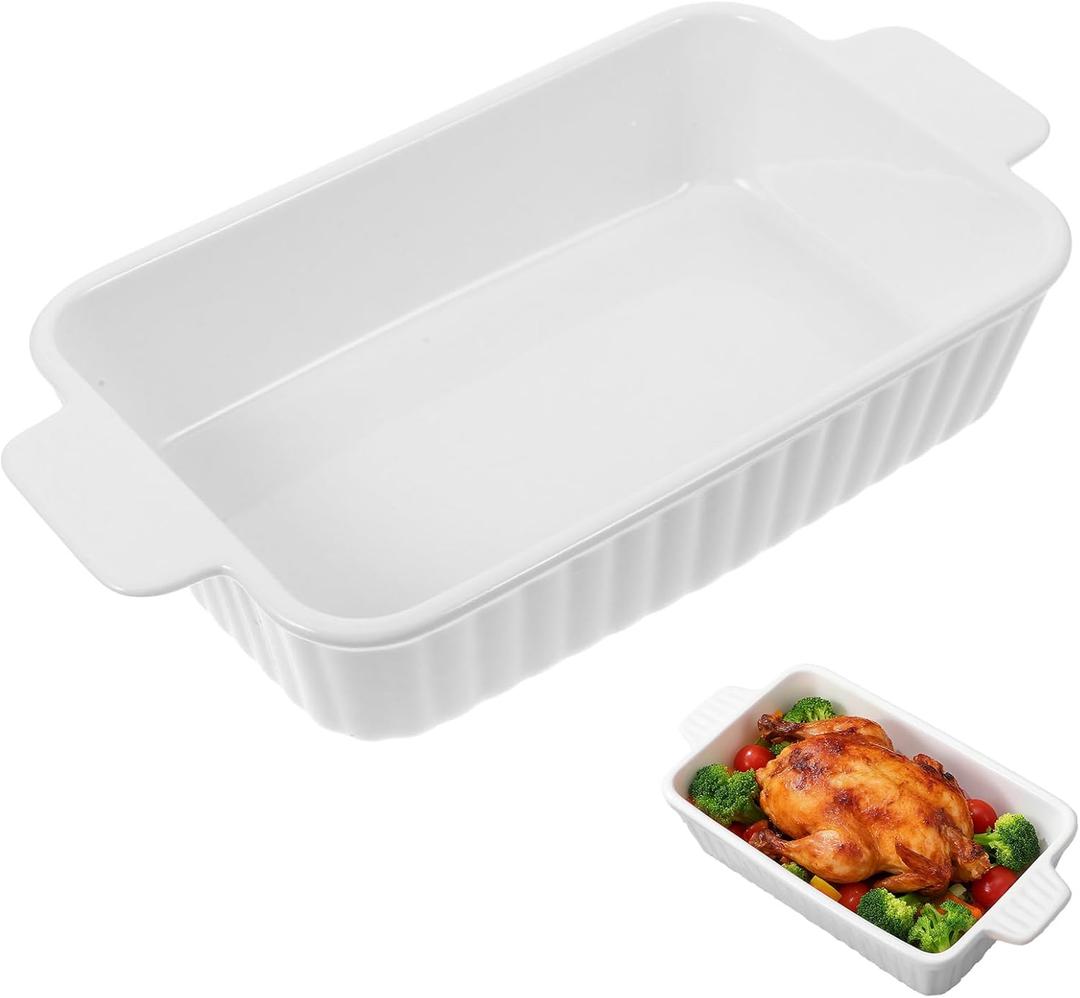 27 Oz Baking Dish, 9x5 Casserole Dishes for Oven, Rectangle Lasagna Pan Deep with Handle, Ceramic Baking Dish, White Bakeware for Casseroles, Lasagna, Cake, Holiday Wedding Housewarming Gift