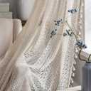 Colorigan Boho Curtains for Living Room Bedroom, 96 inch Length 2 Panels Set Cotton Linen Semi Sheer Farmhouse Window Curtains with Tassel & Rod Pocket, Beige Lace Crochet Rustic Long Curtain Drapes (Cream Crochet Geometry Semi Hollow Out)