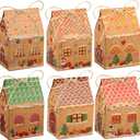 peony man 48 PCS Christmas Gingerbread House Treat Boxes Gingerbread Kraft Paper Gift Box Christmas Candy House Treat Goodie Cookie Boxes for Xmas Holiday Party Favor Supplies Snack Gift Packaging